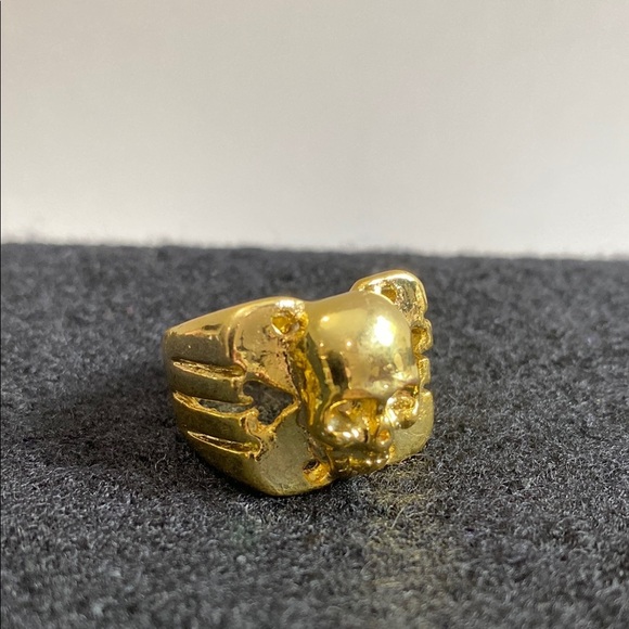 Gold Skull Ring Bikers Ring - Picture 3 of 10